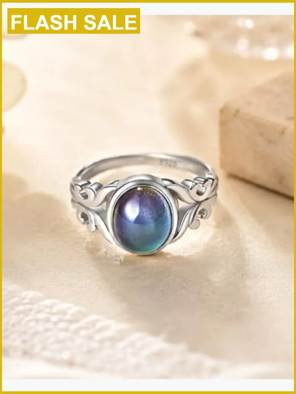 Sterling Silver Mood Ring Color Changing Thermochromic Size 7 Statement Ring